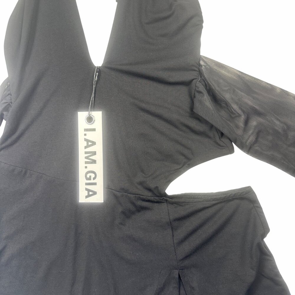 I.A.M.GIA Cecelia Black Halter Mini Dress S Side Slits Feminine Whimsy Grunge - Picture 2 of 12